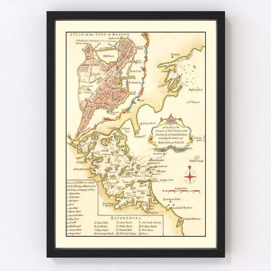 Vintage Map of Boston, Massachusetts 1774 - Concordia Style Boutique