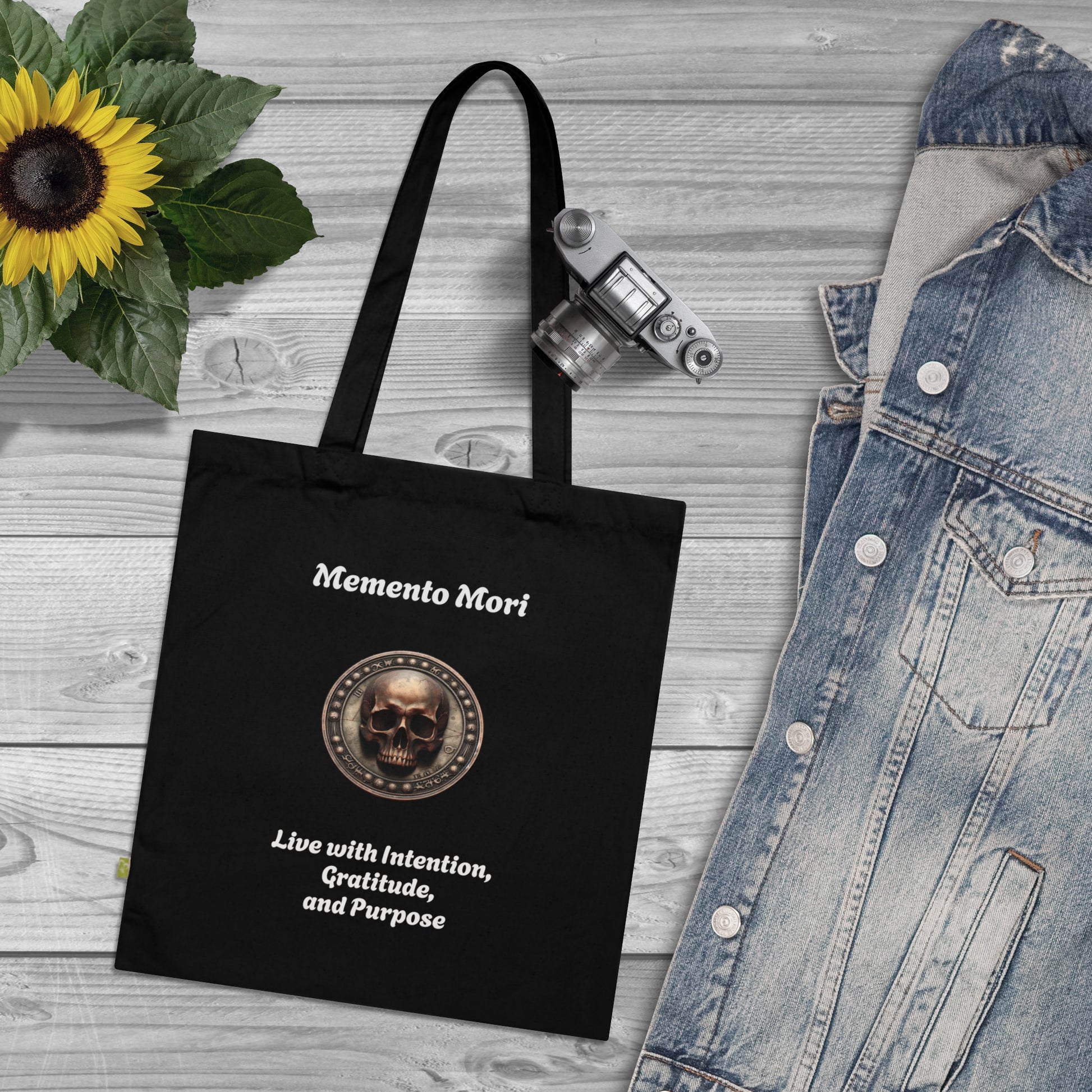 "Memento Mori" Organic Cotton Tote Bag - "Live with Intention, Gratitude, and Purpose" - Premium Bags from Concordia Style Boutique - Just $22.71! Shop now at Concordia Style Boutique