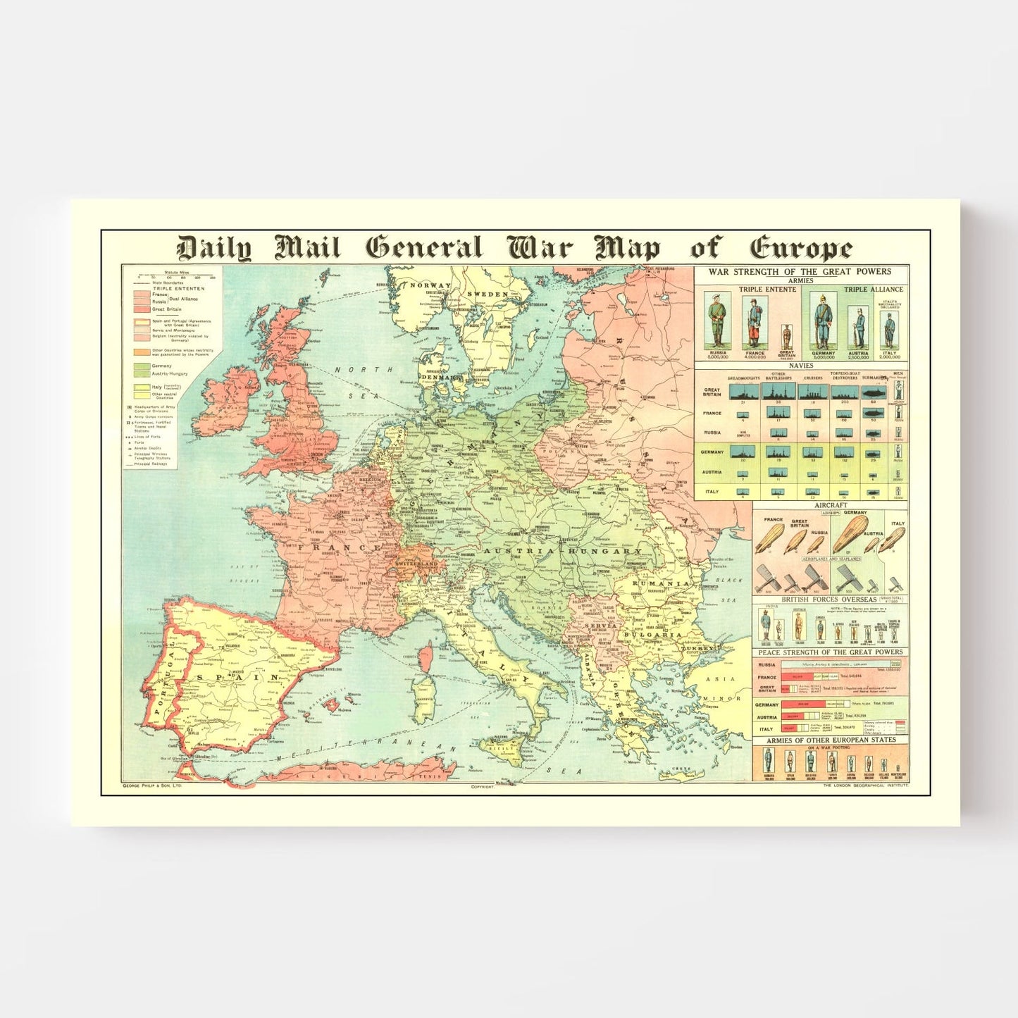Vintage World War I Map of Europe 1914 - Concordia Style Boutique