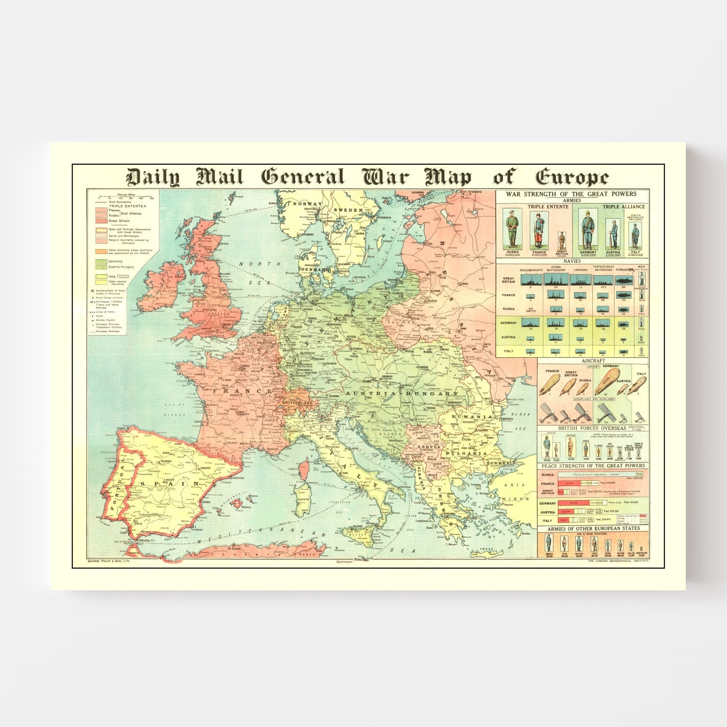 Vintage World War I Map of Europe 1914 - Concordia Style Boutique