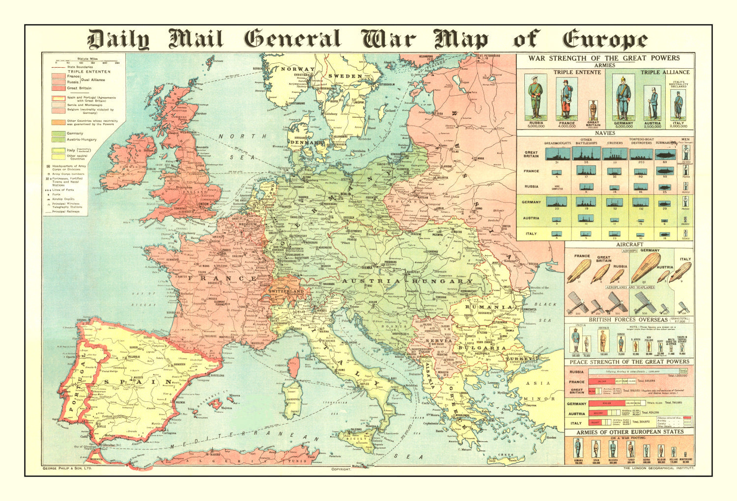 Vintage World War I Map of Europe 1914 - Concordia Style Boutique