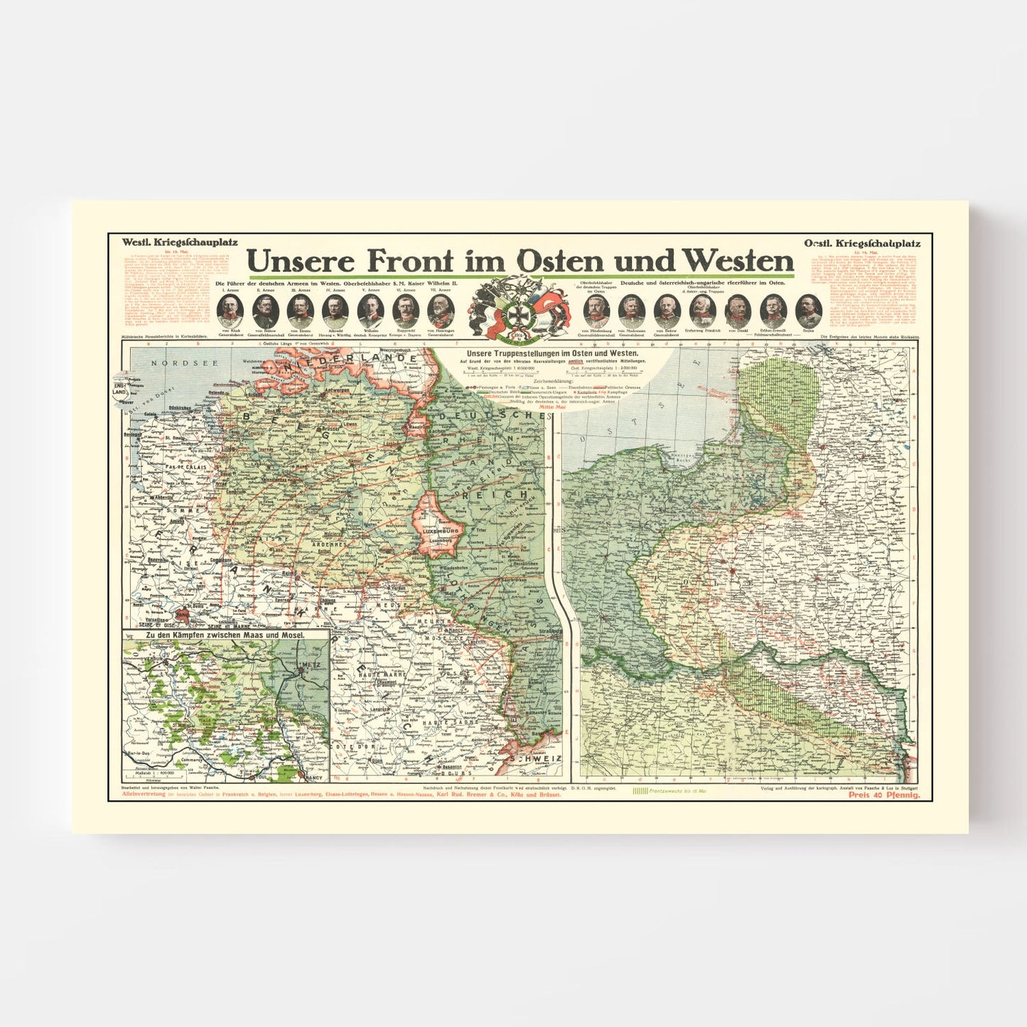 Vintage German Front in World War I Map 1915 - Concordia Style Boutique