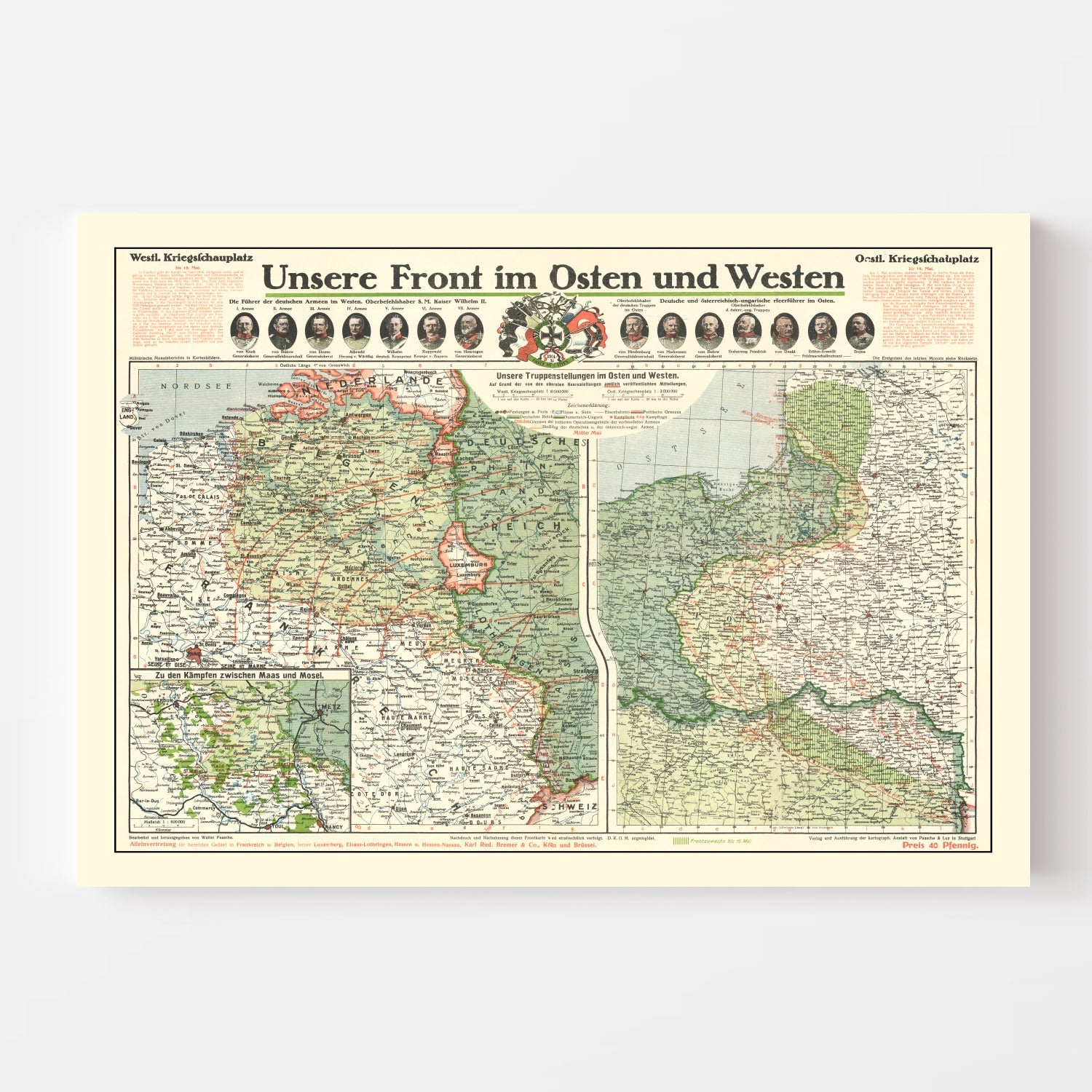 Vintage German Front in World War I Map 1915 - Concordia Style Boutique