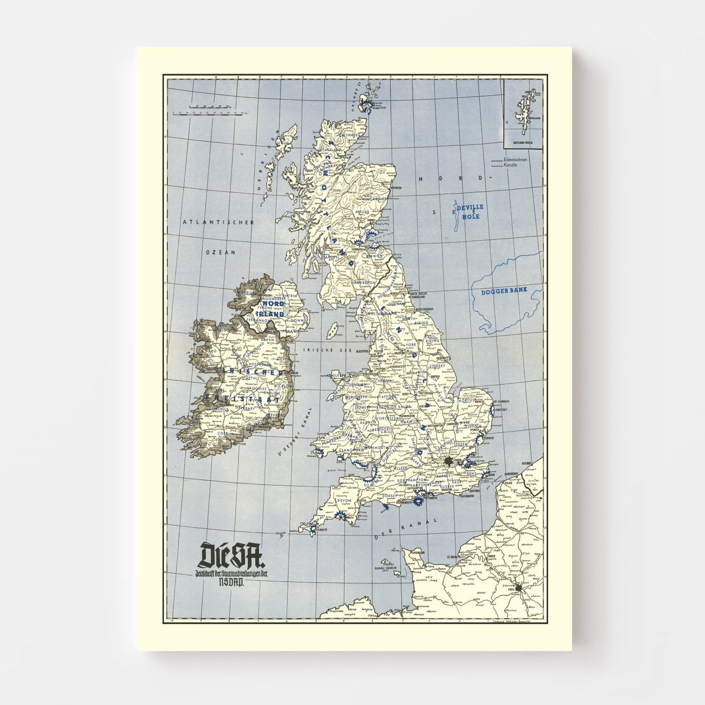 Vintage British Isles World War II Map 1941