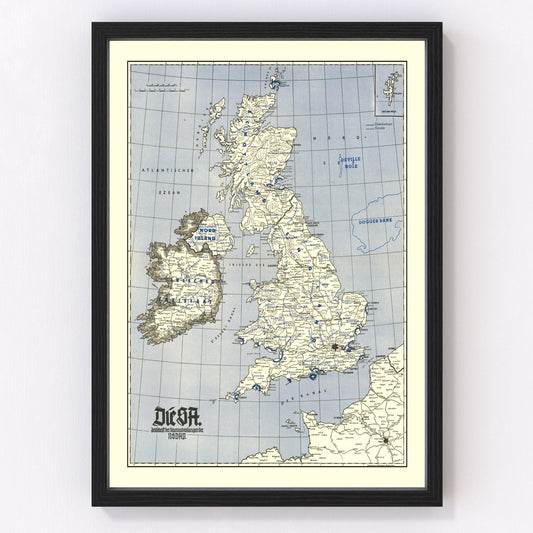 Vintage British Isles World War II Map 1941