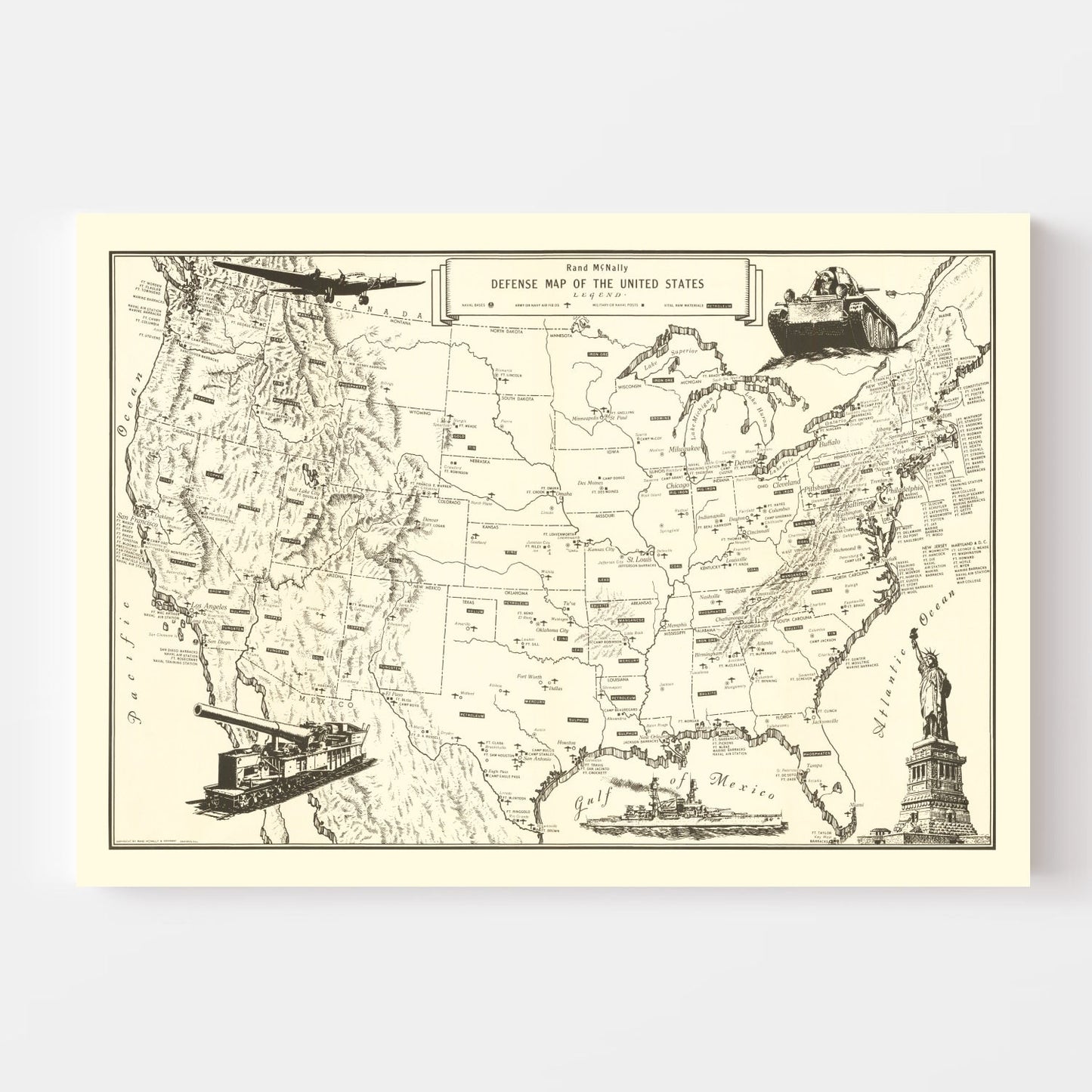 Vintage Defense Map of the United States 1941 - Concordia Style Boutique