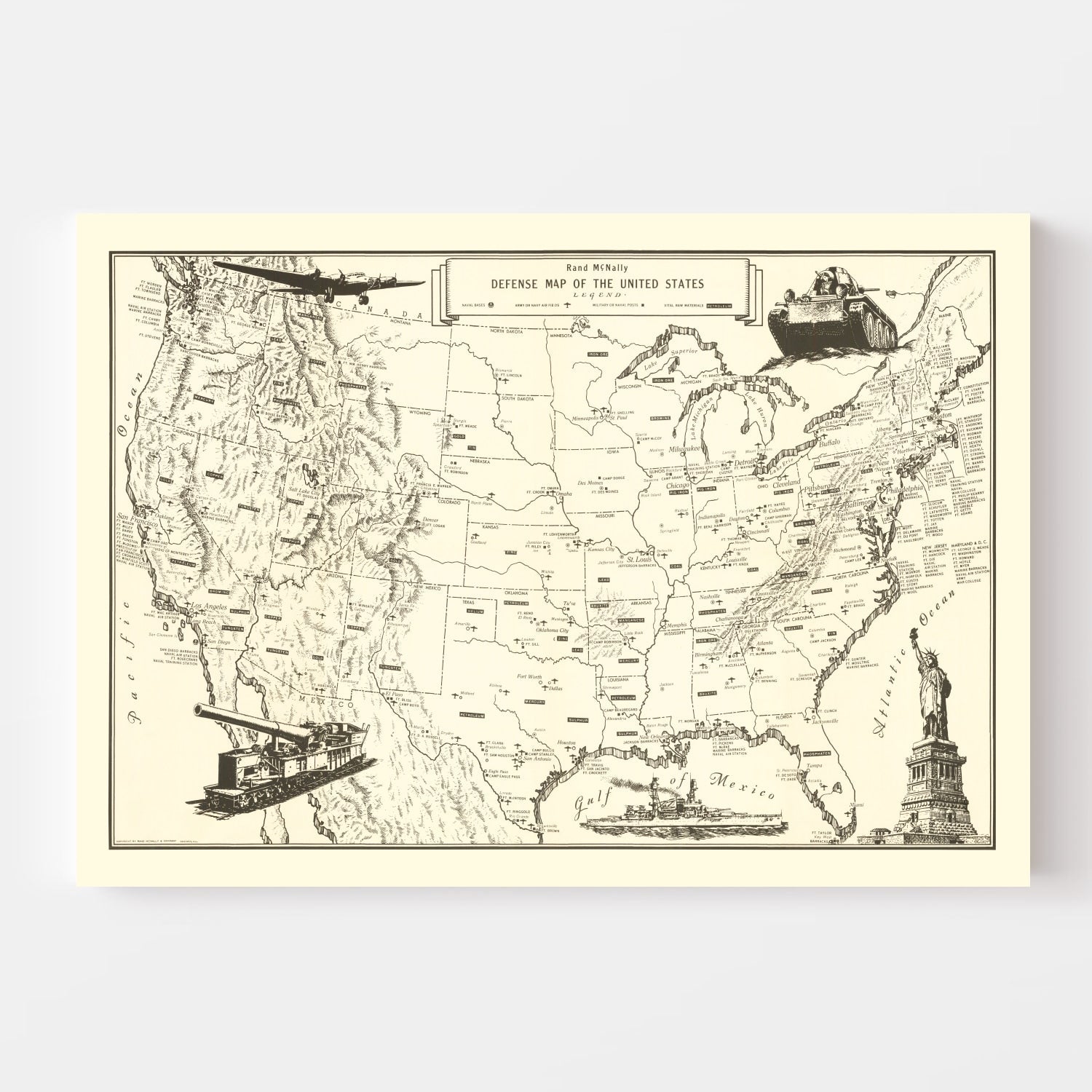 Vintage Defense Map of the United States 1941 - Concordia Style Boutique