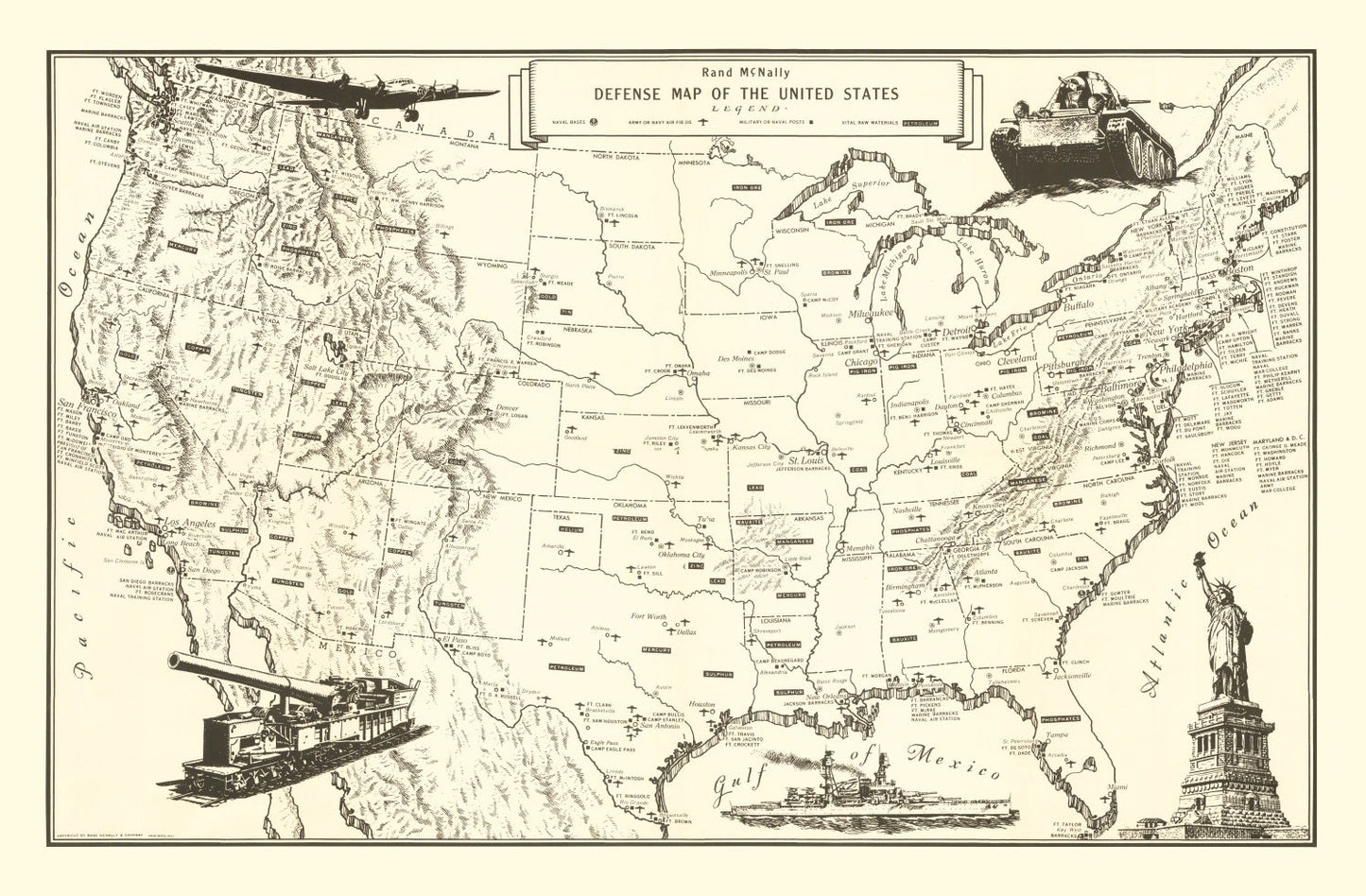 Vintage Defense Map of the United States 1941 - Concordia Style Boutique