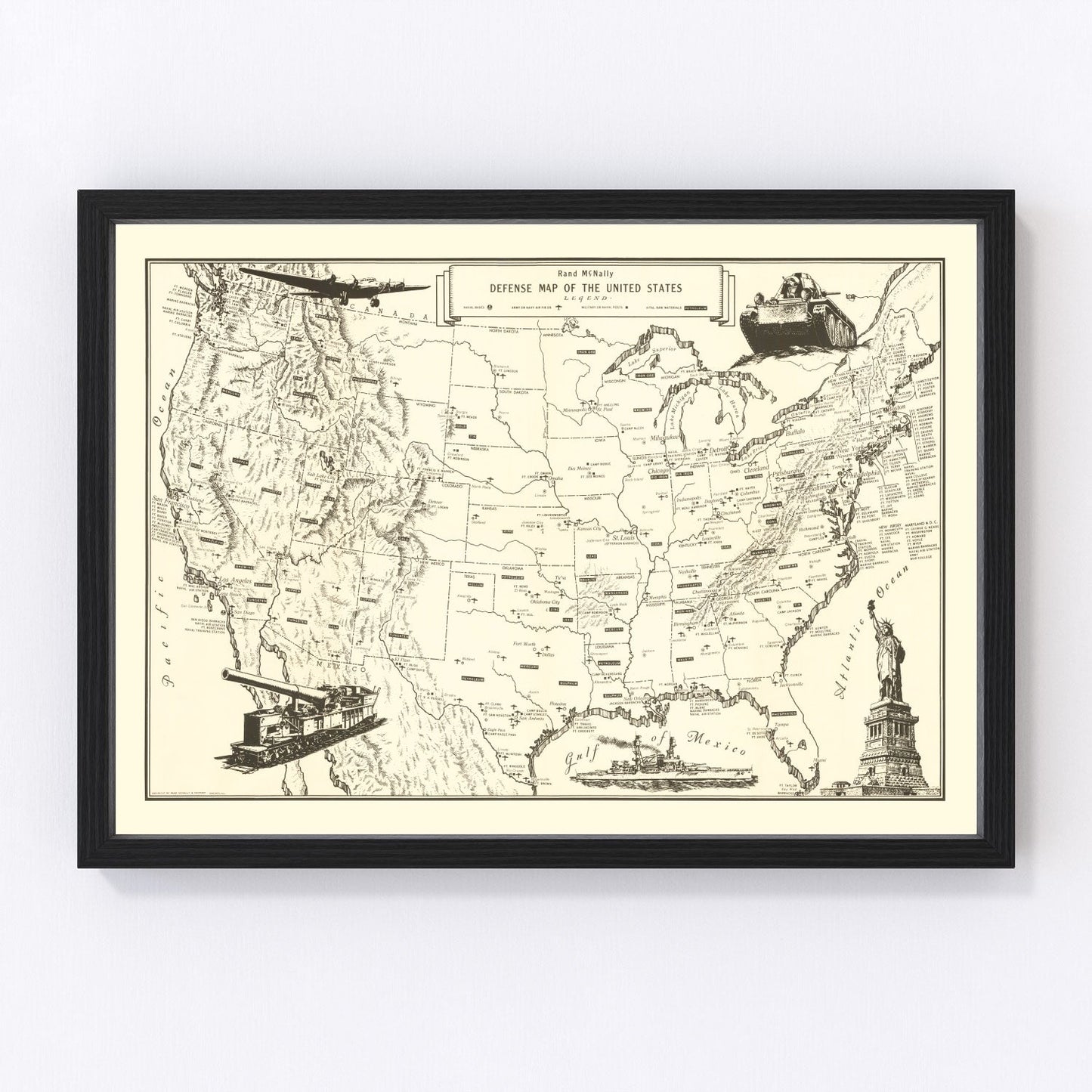 Vintage Defense Map of the United States 1941 - Concordia Style Boutique