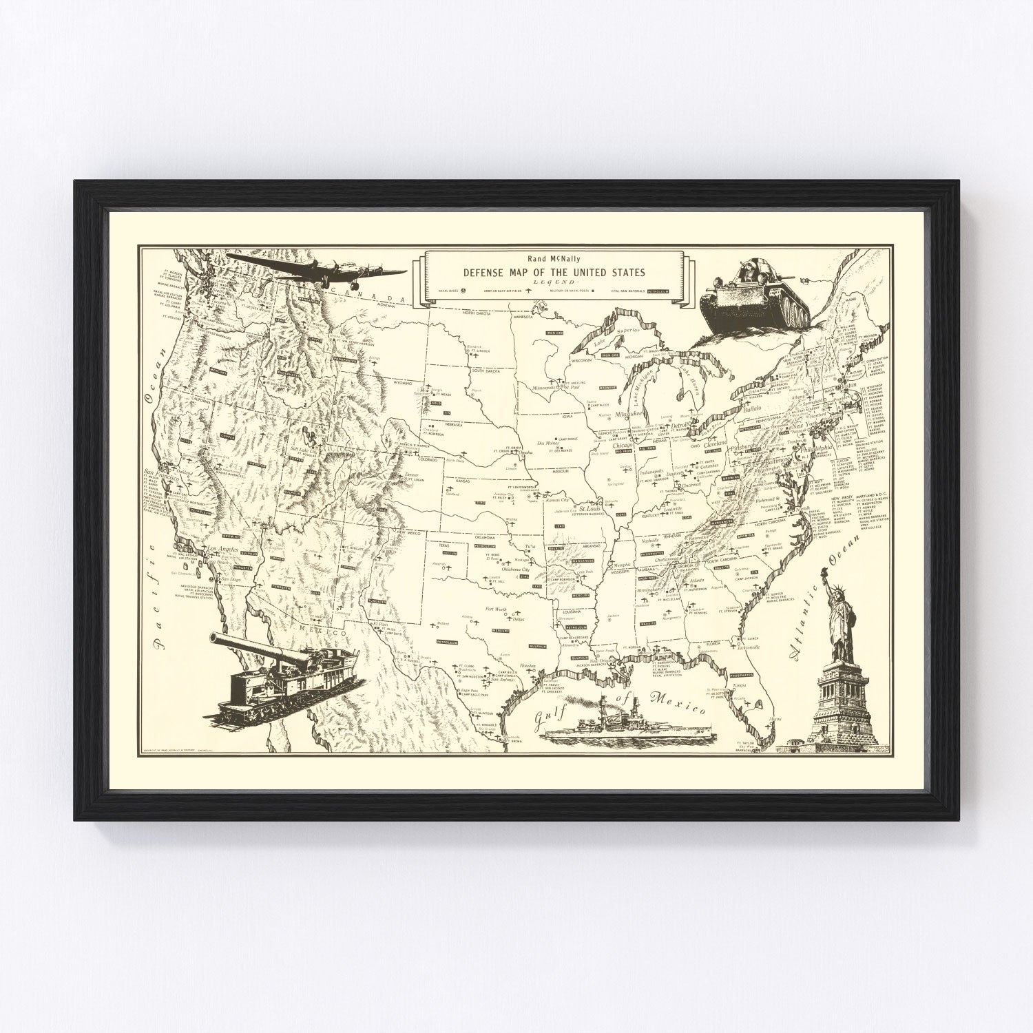 Vintage Defense Map of the United States 1941 - Concordia Style Boutique
