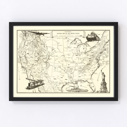 Vintage Defense Map of the United States 1941 - Concordia Style Boutique