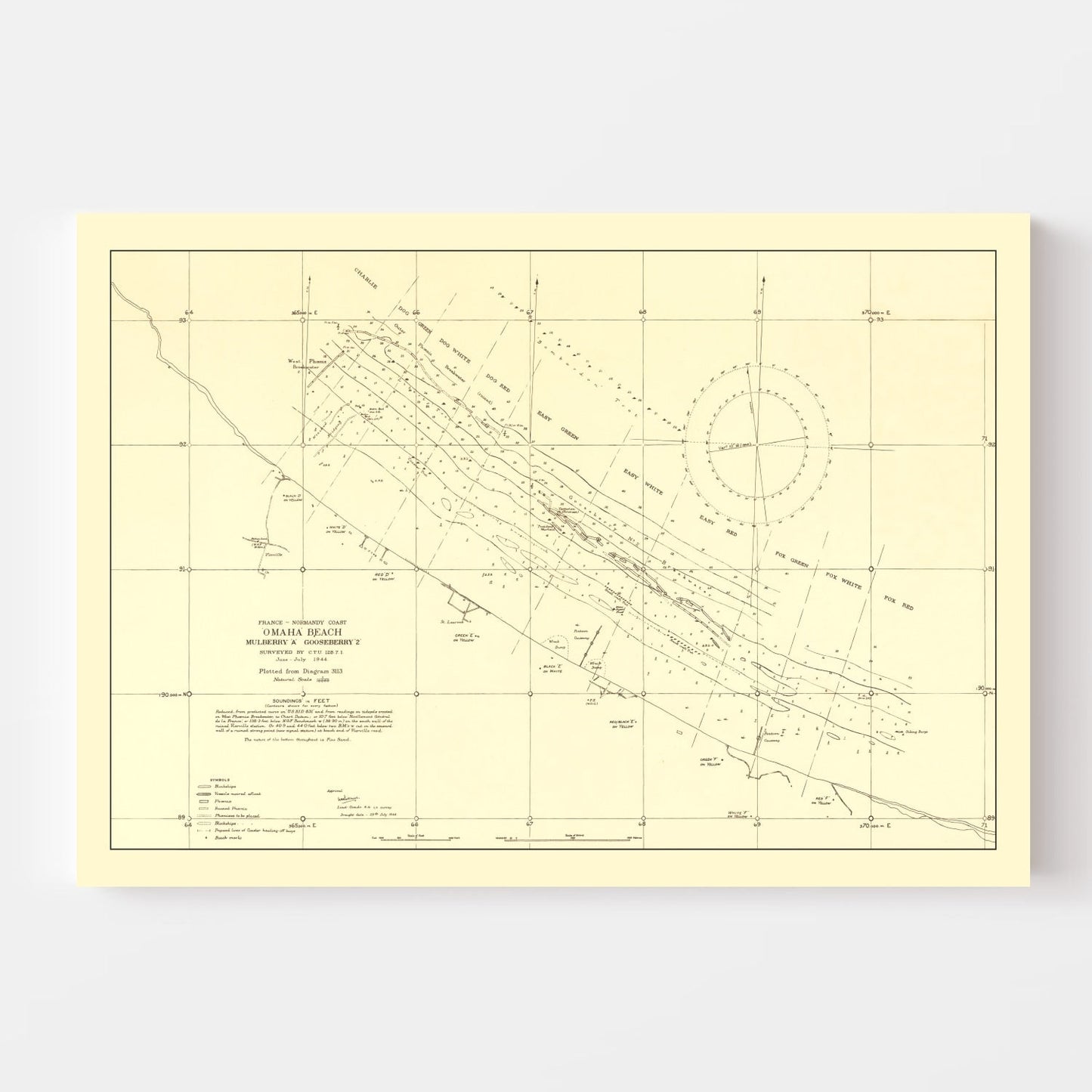 Vintage Omaha Beach World War II Map 1944