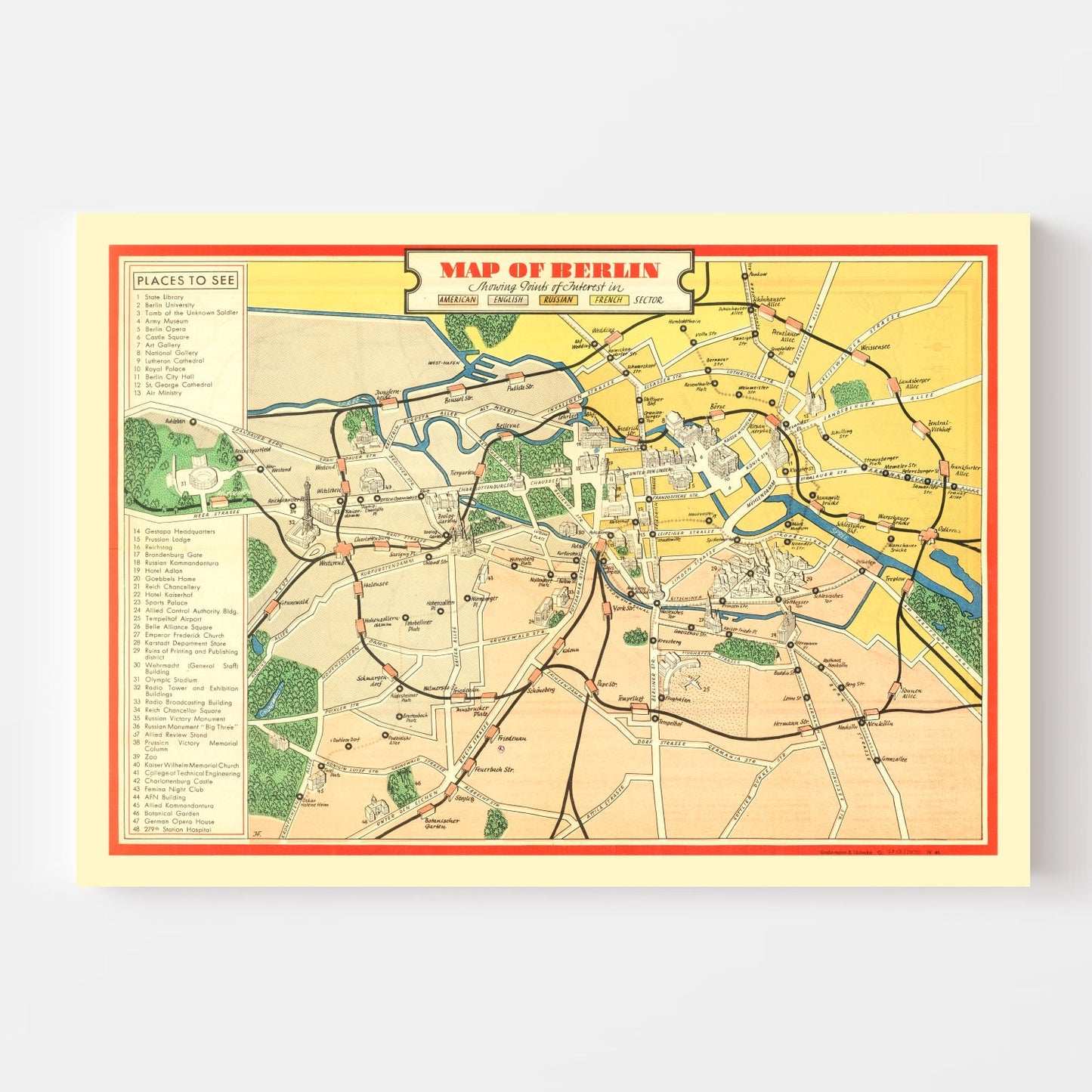 Vintage Map of Berlin, Germany 1945 - Concordia Style Boutique