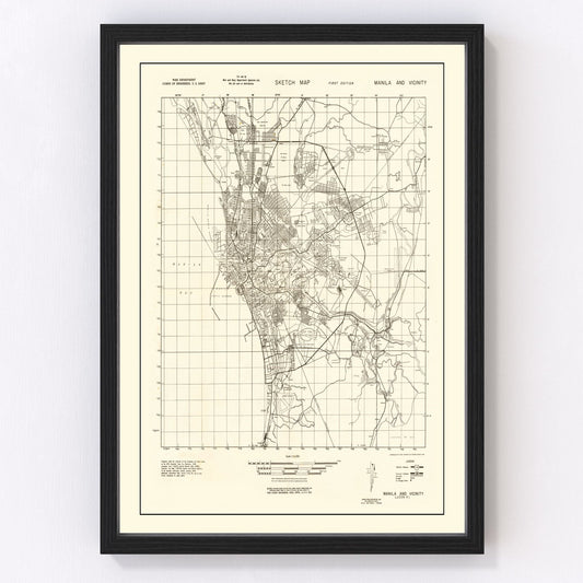 Vintage Manila Philippines World War II Map 1945