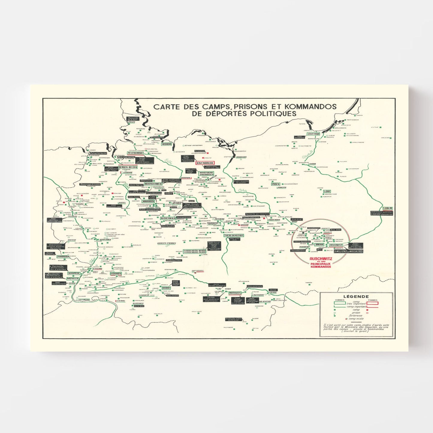 Vintage German Concentration Camps WWII Map 1946 - Concordia Style Boutique