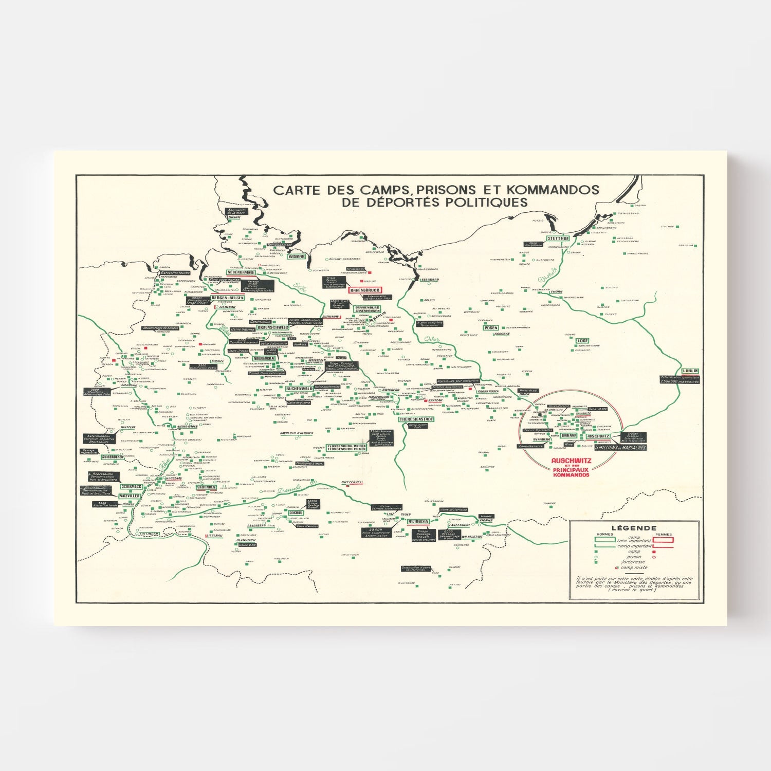 Vintage German Concentration Camps WWII Map 1946 - Concordia Style Boutique