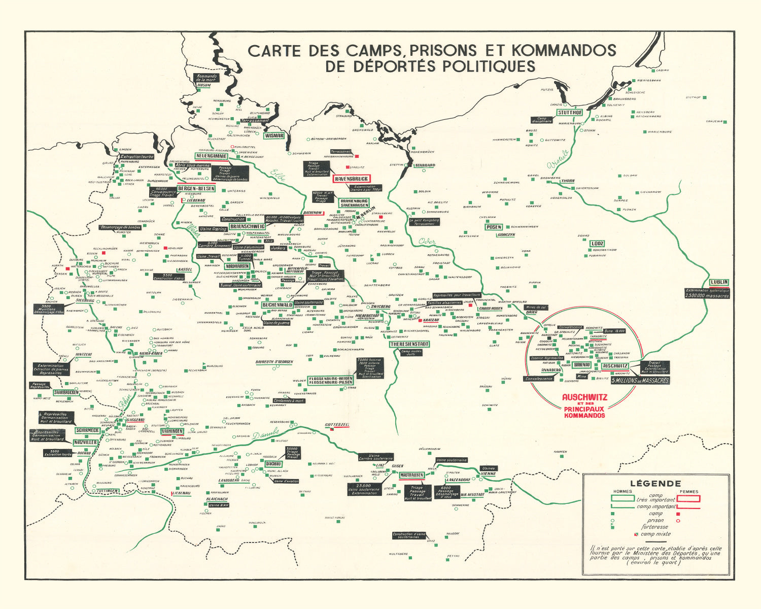 Vintage German Concentration Camps WWII Map 1946 - Concordia Style Boutique