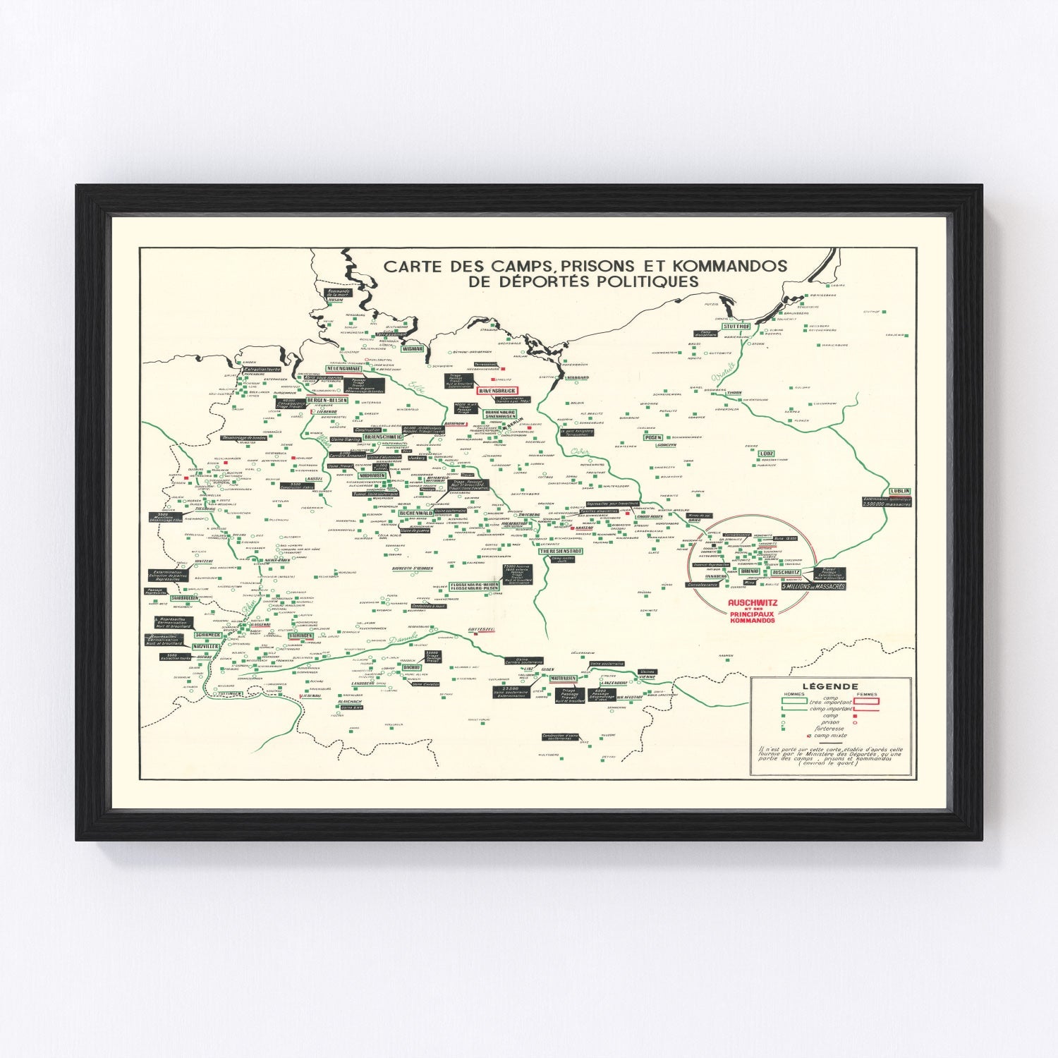 Vintage German Concentration Camps WWII Map 1946 - Concordia Style Boutique
