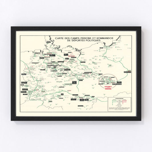 Vintage German Concentration Camps WWII Map 1946 - Concordia Style Boutique