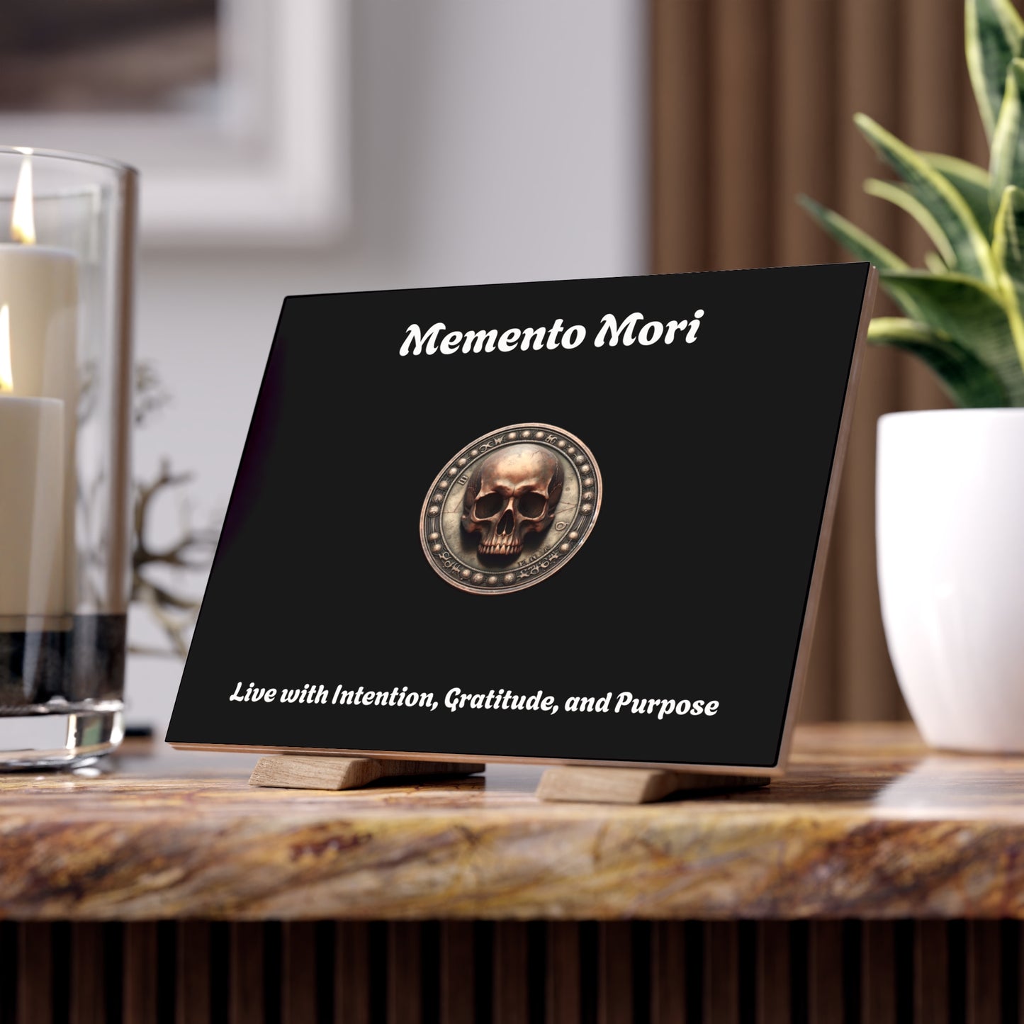 "Memento Mori" Ceramic Photo Tile - "Live with Intention, Gratitude, and Purpose" - Premium Ceramic Photo Tile from Concordia Style Boutique - Just $30.58! Shop now at Concordia Style Boutique