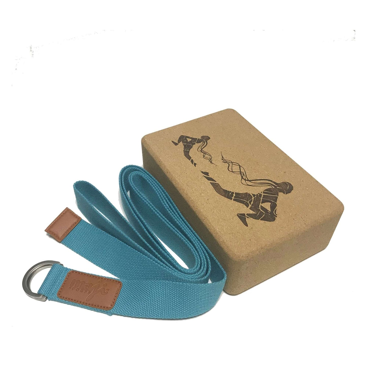 Laser Engraved Cork Yoga Block & Strap Combo