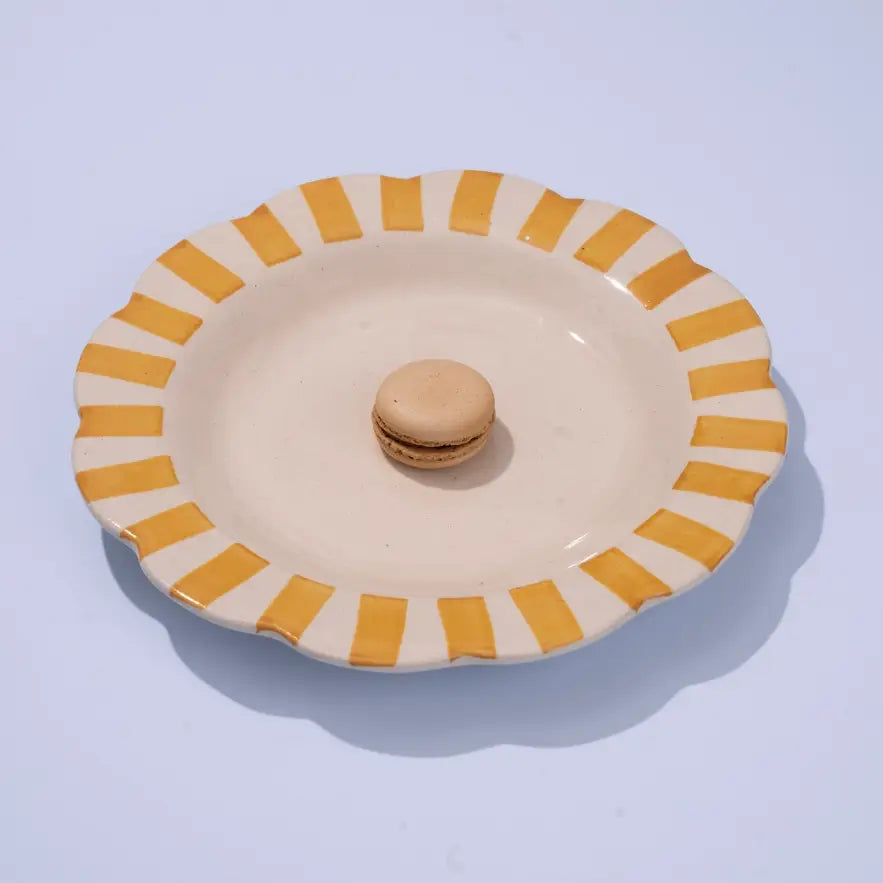 Ceramic Stripe Dinner Plate, Yellow - 10 x 10 x 1.25 Inches