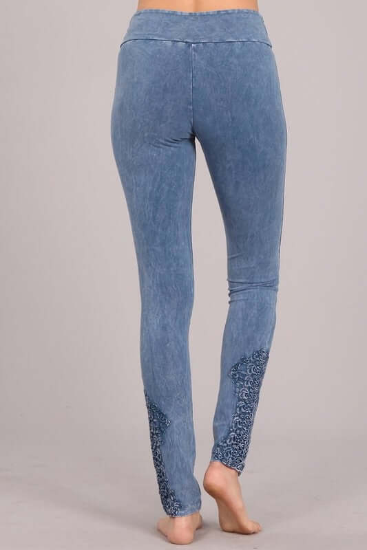Mineral Washed Jeggings Crochet Ankle Detail Made in USA - Concordia Style Boutique
