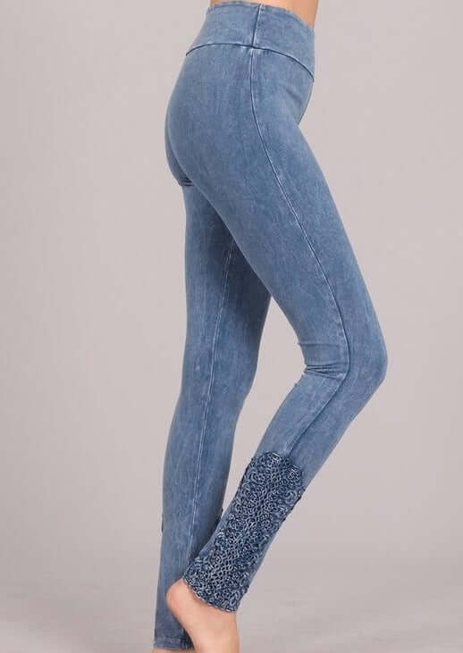 Mineral Washed Jeggings Crochet Ankle Detail Made in USA - Concordia Style Boutique