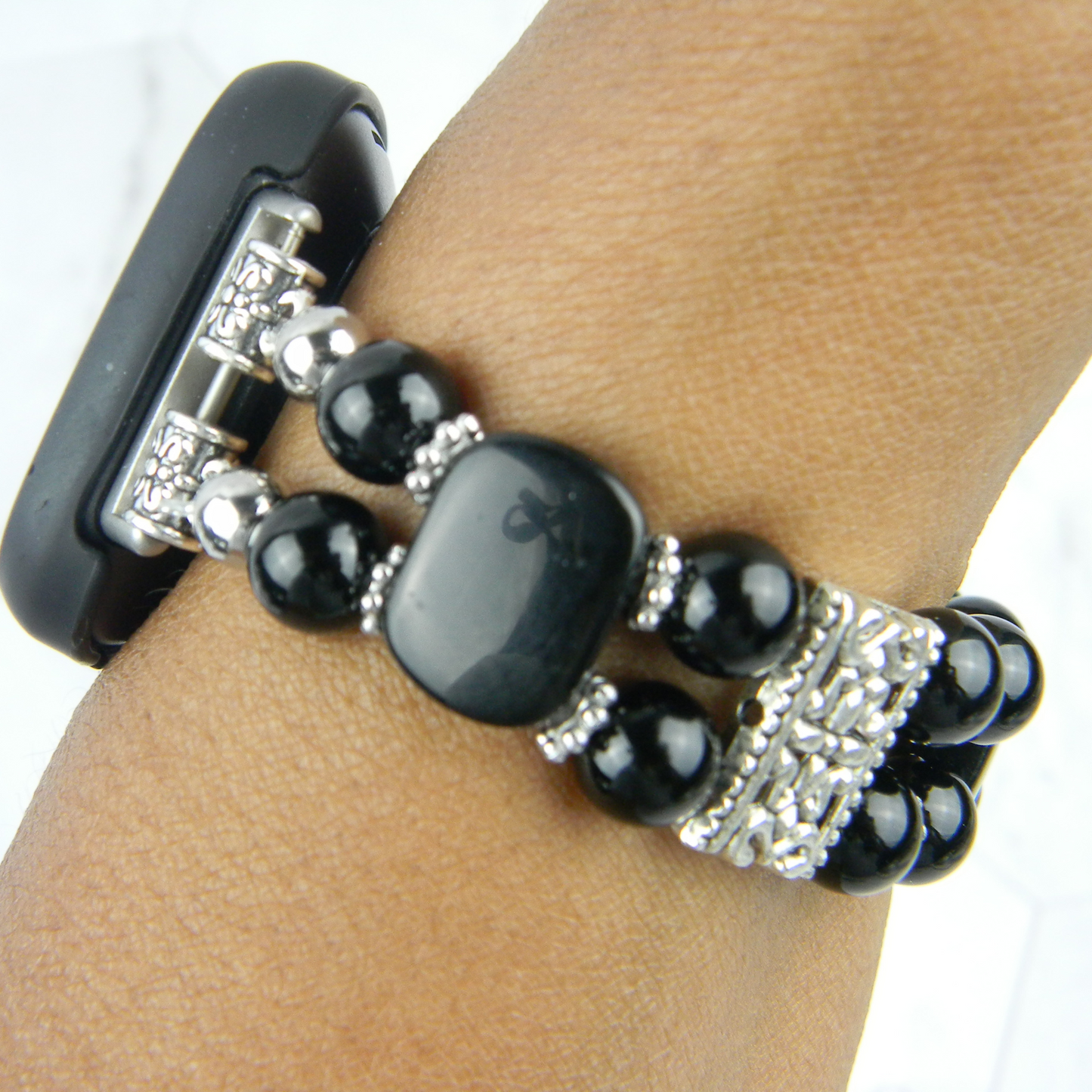 Black Onyx and Obsidian Watch band for FitBit Versa 2, Versa 3 & 4 Smartwatch