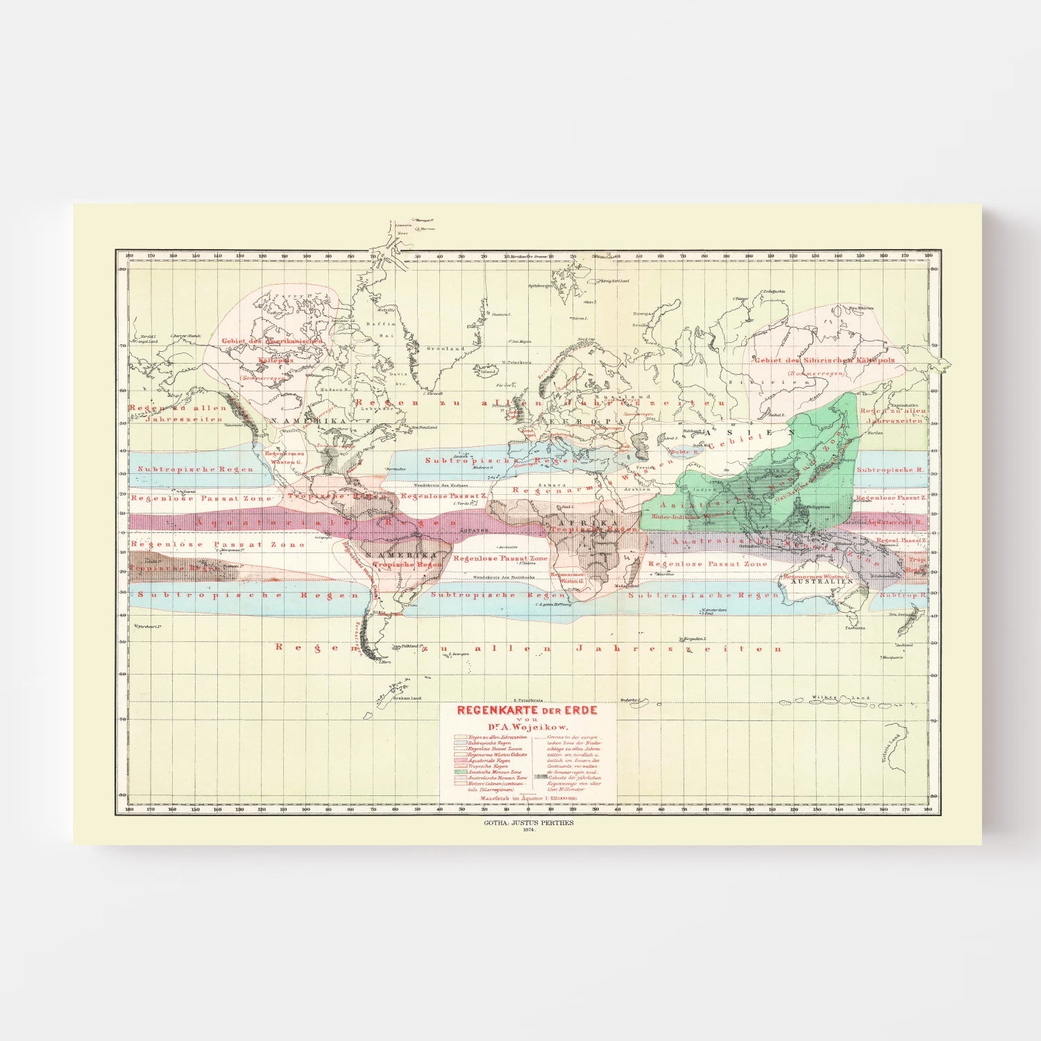 Vintage Climate Map of the World 1874 - Concordia Style Boutique