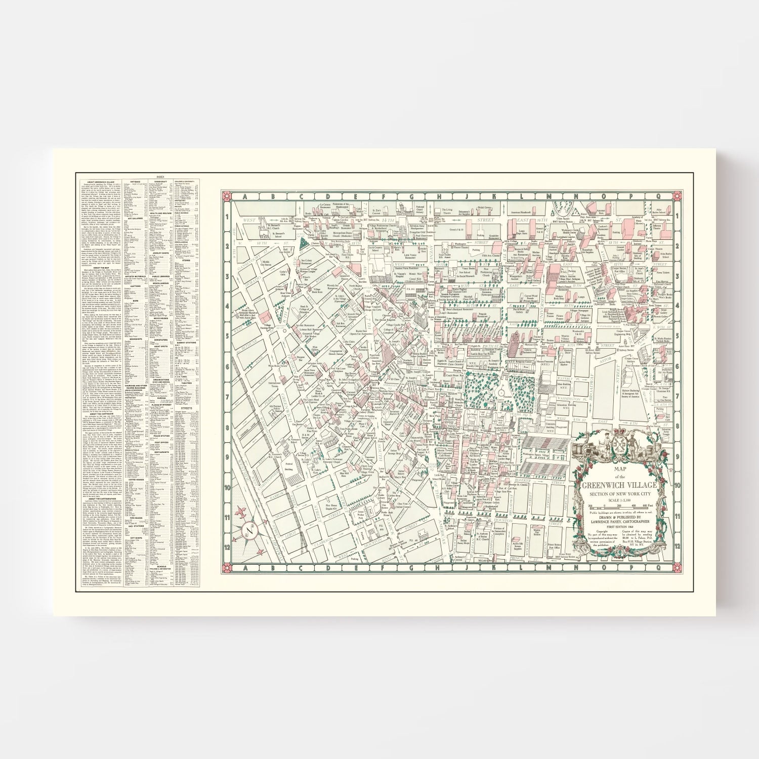 Vintage Greenwich Village New York City Map 1960 - Concordia Style Boutique