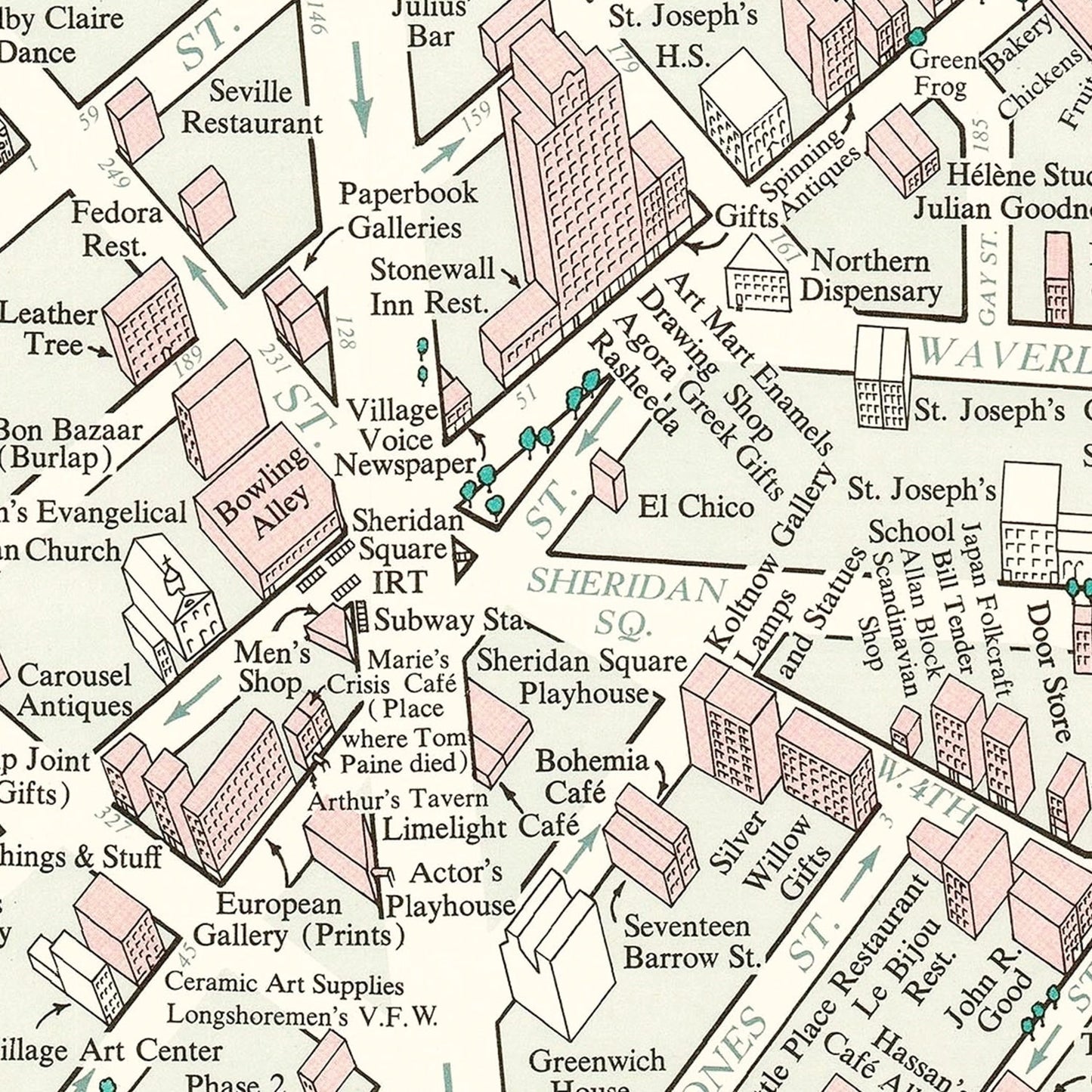 Vintage Greenwich Village New York City Map 1960 - Concordia Style Boutique