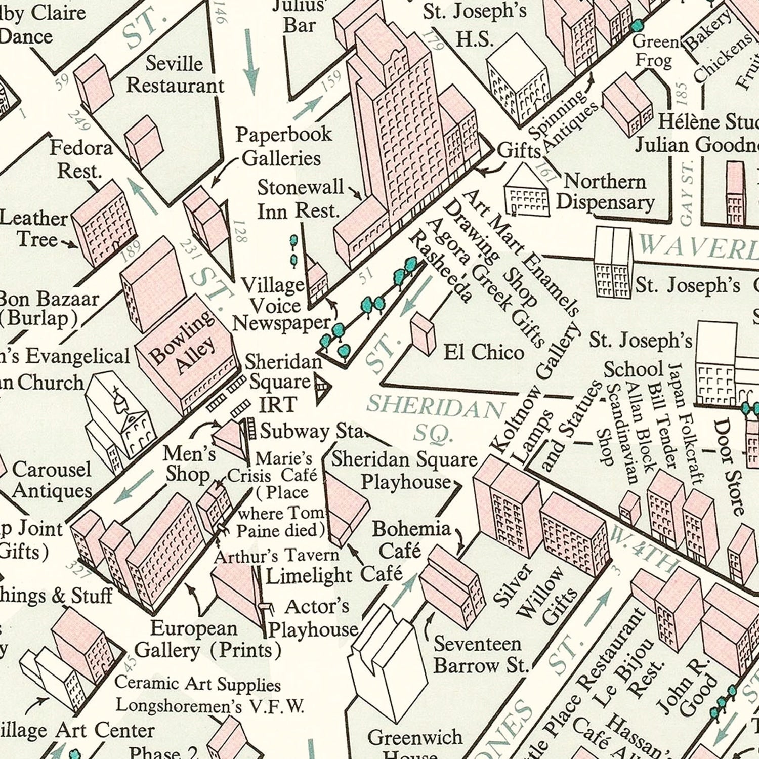 Vintage Greenwich Village New York City Map 1960 - Concordia Style Boutique