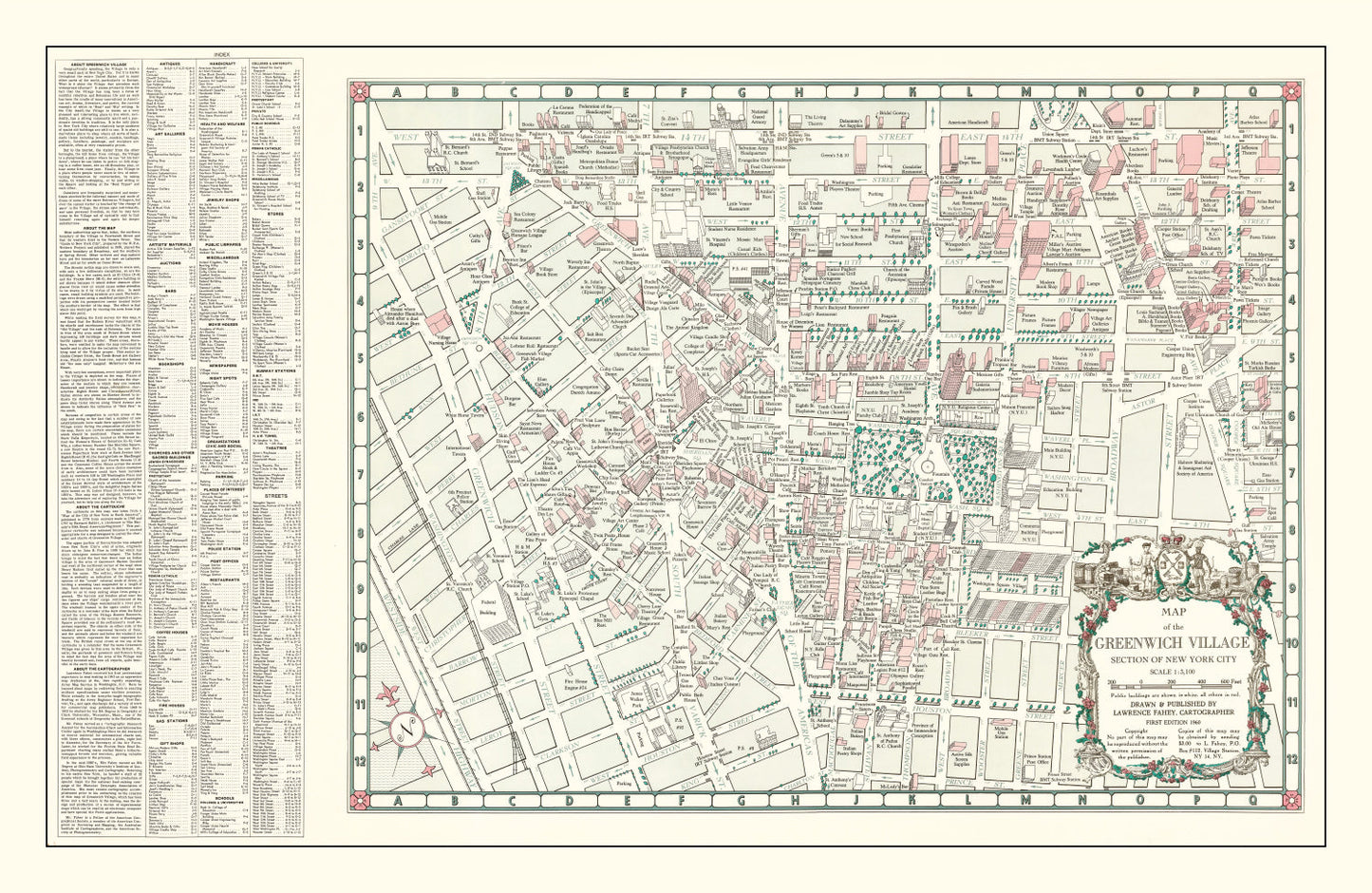 Vintage Greenwich Village New York City Map 1960 - Concordia Style Boutique