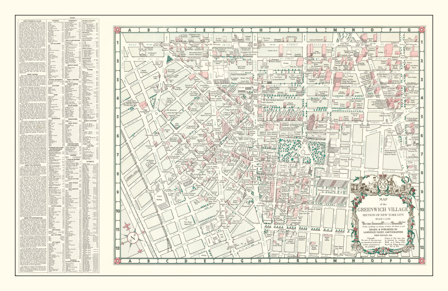 Vintage Greenwich Village New York City Map 1960 - Concordia Style Boutique