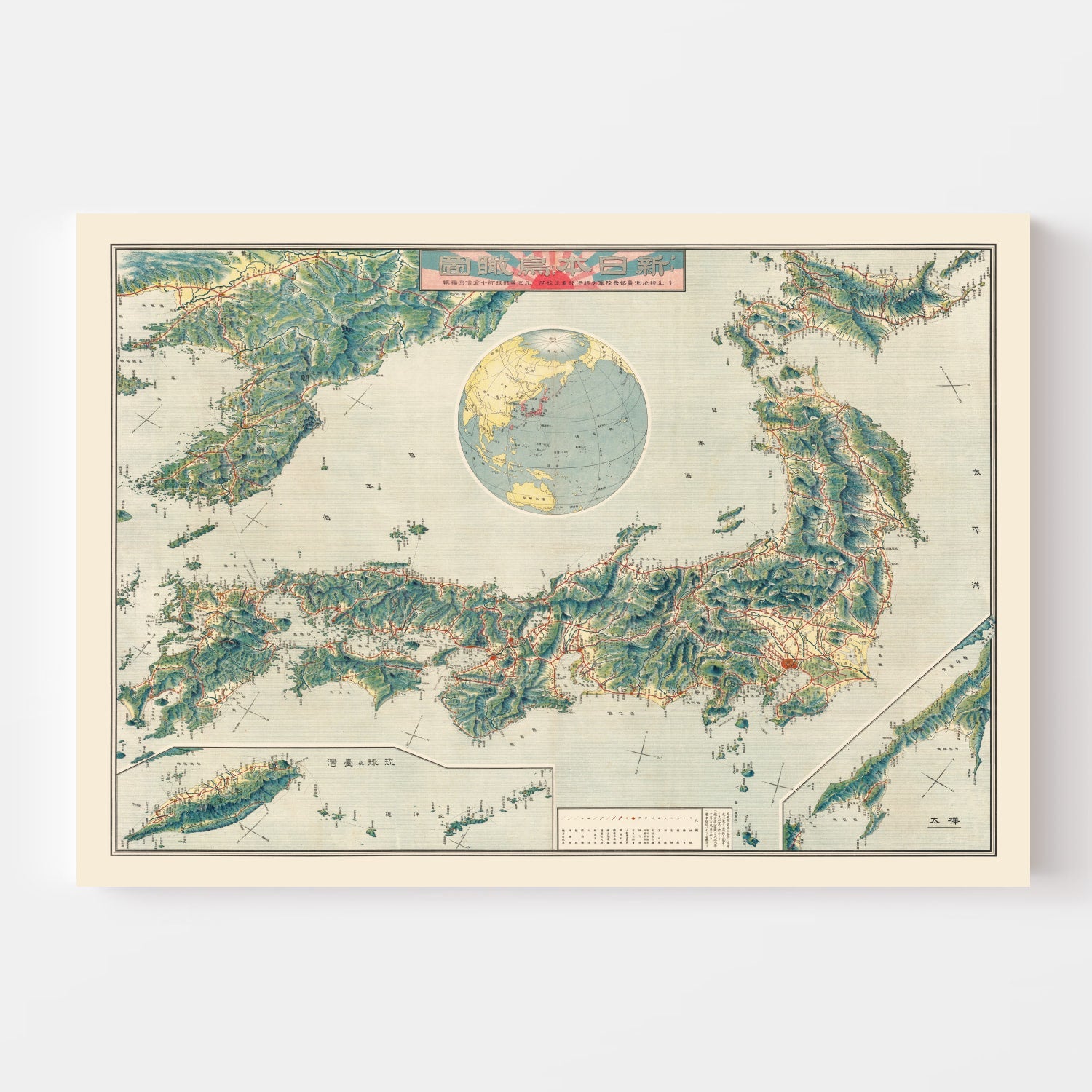Vintage Birds Eye View Railroad Map of Japan 1920 - Concordia Style Boutique