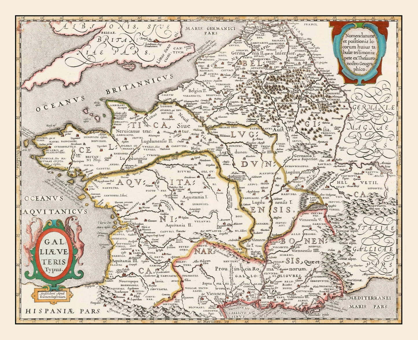 Vintage Ancient Gaul Map 1662 - Concordia Style Boutique