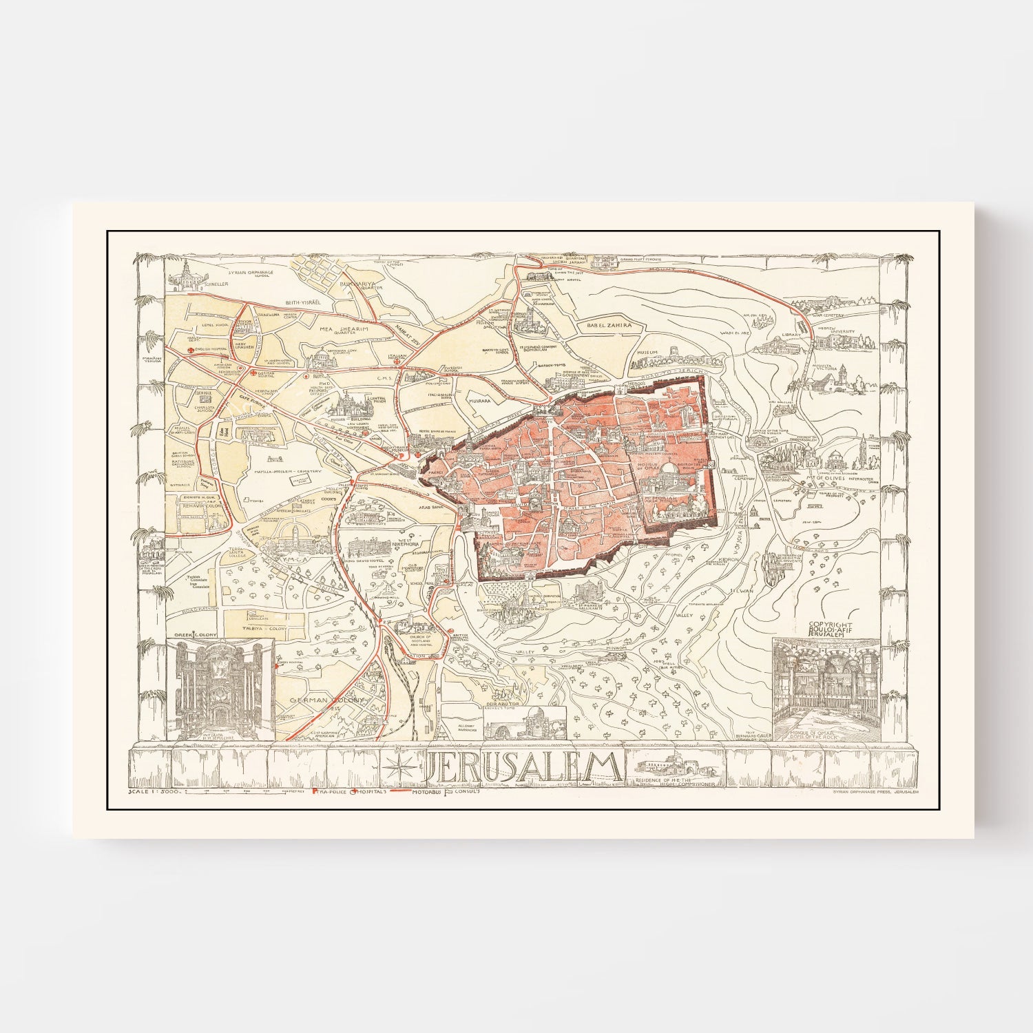 Vintage Map of Jerusalem, Israel 1935 - Concordia Style Boutique