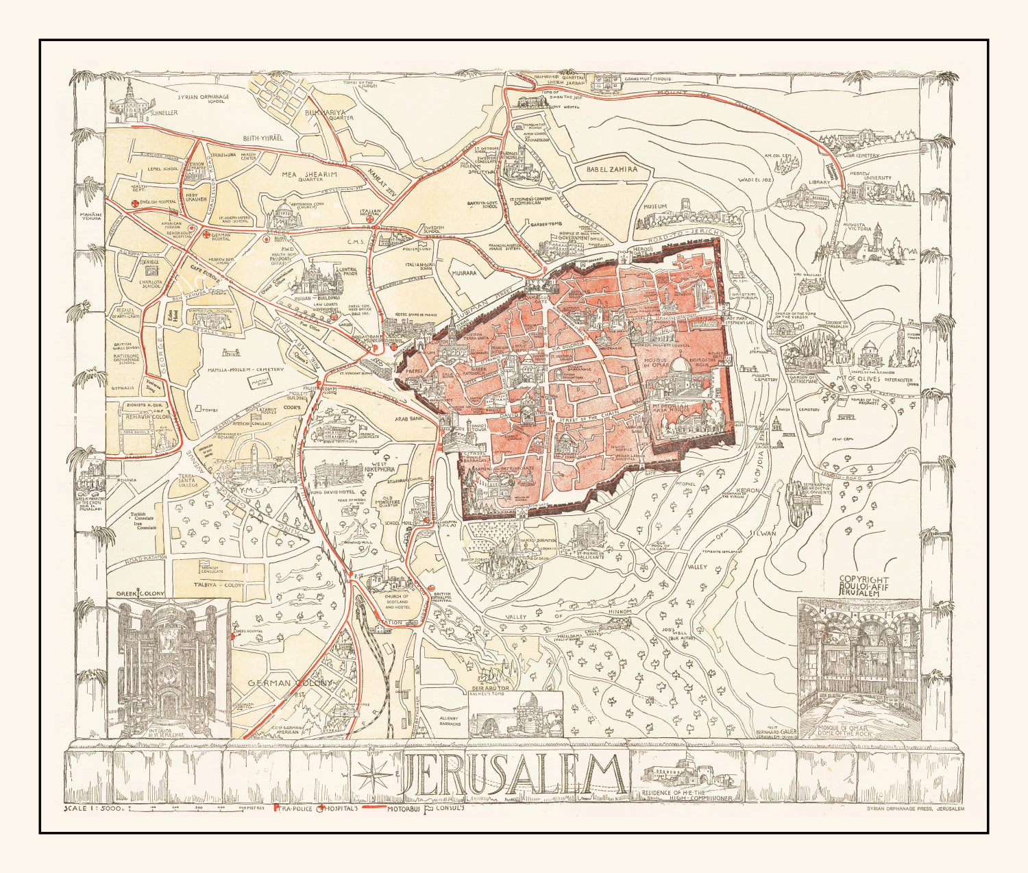 Vintage Map of Jerusalem, Israel 1935 - Concordia Style Boutique