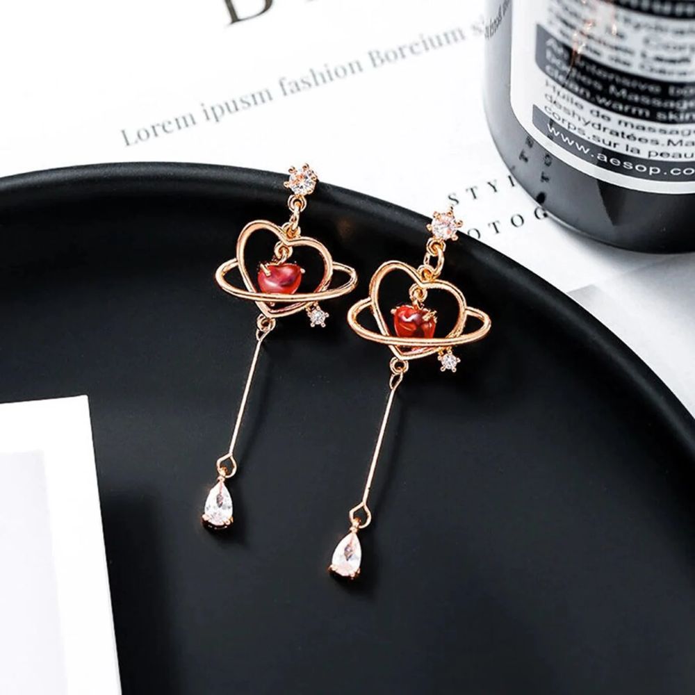 RED HEART THREADER EARRINGS (PAIR) - Concordia Style Boutique
