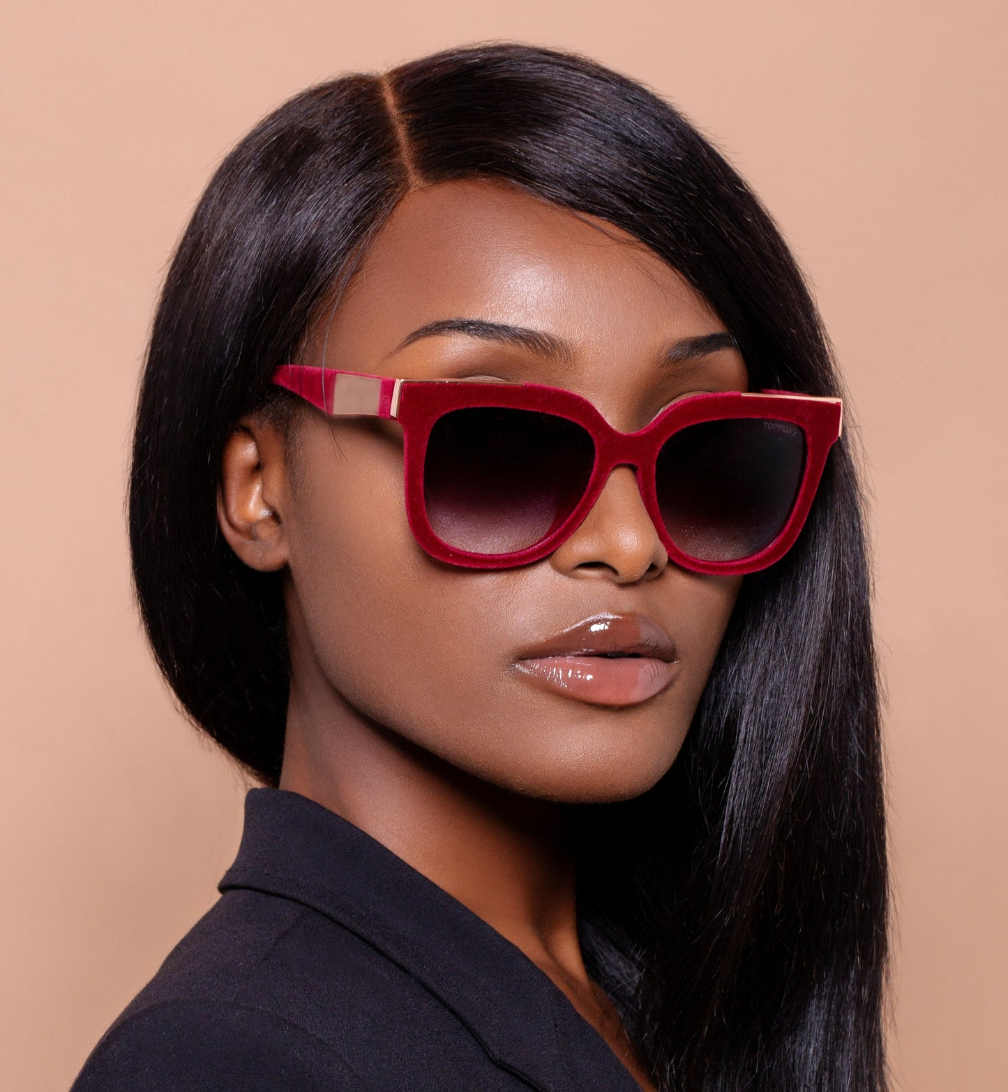 Coco - Red Velvet Frame Black Lens Wayfarer Sunglasses - Concordia Style Boutique