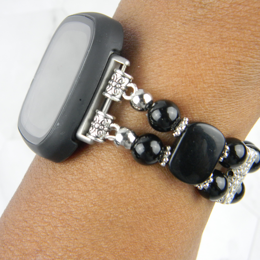 Black Onyx and Obsidian Watch band for FitBit Versa 2, Versa 3 & 4 Smartwatch