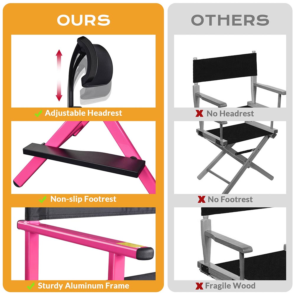 Byootique Makeup Directors Chair 28in.Tall Highback with Headrest Options