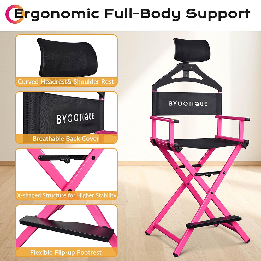 Byootique Makeup Directors Chair 28in.Tall Highback with Headrest Options