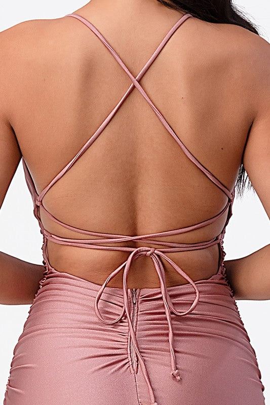 Back lace up mermaid dress with waist shirring - Concordia Style Boutique