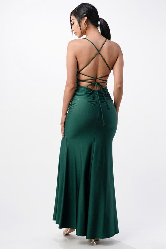 Back lace up mermaid dress with waist shirring - Concordia Style Boutique