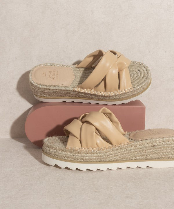 Oasis Society Rebel Beige Criss Cross Platform Espadrille Sandals