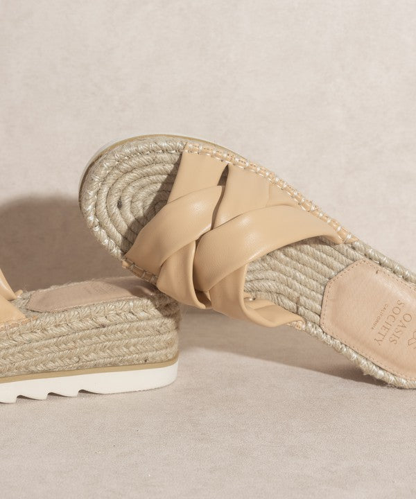 Oasis Society Rebel Beige Criss Cross Platform Espadrille Sandals