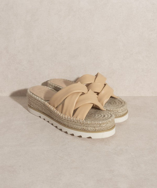 Oasis Society Rebel Beige Criss Cross Platform Espadrille Sandals