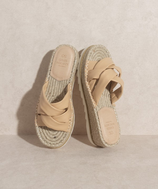 Oasis Society Rebel Beige Criss Cross Platform Espadrille Sandals